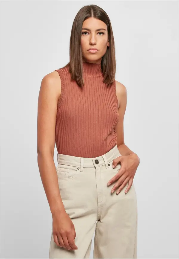 Urban Classics Women's ribbed sleeveless knit made of terracotta