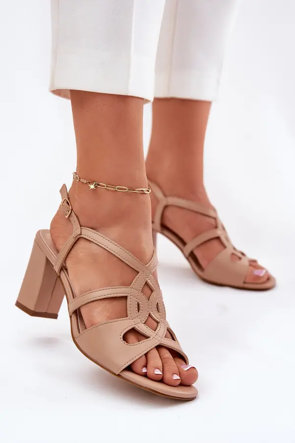 SERGIO LEONE Women's sandals on block heel beige Sergio Leone SK884