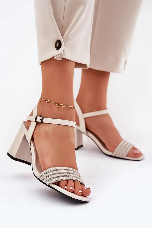 VINCEZA Women's Sandals On Heel With Zirconia And Braid Beige Vinceza 62228