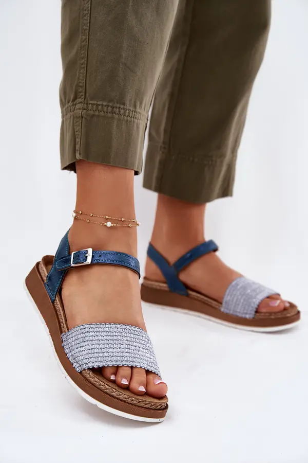 Inblu Women's Sandals With Braiding On The Strap Blue Inblu