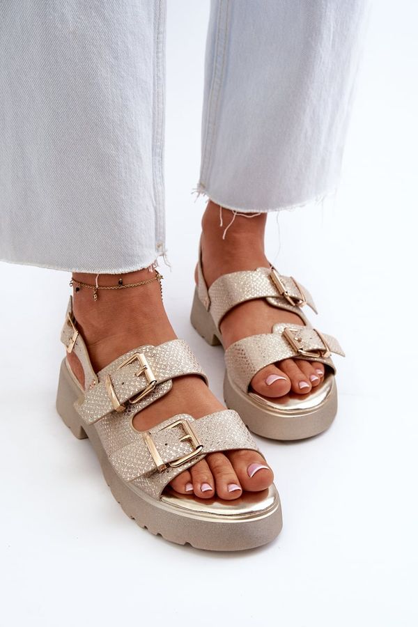 Kesi Women's Sandals with Buckles Eco Leather Gold Konantia