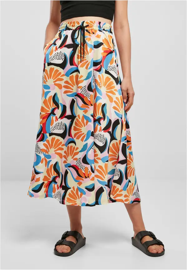 Urban Classics Women's satin midi skirt AOP magicmangoabstract