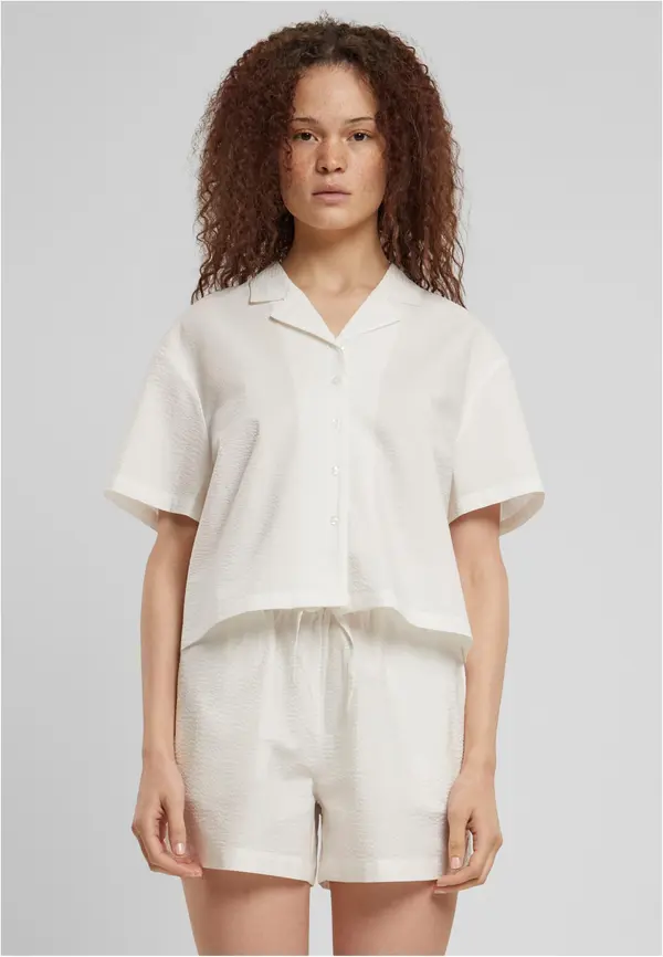 Urban Classics Women's Seersucker shirt - white