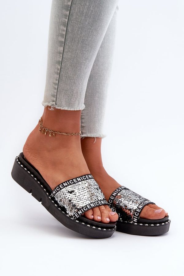 Kesi Women's Sequin Slippers Black and Silver Rivanique