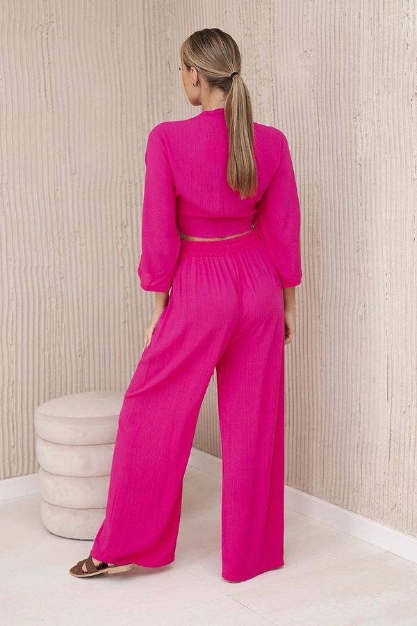 Kesi Women's set blouse with ties + trousers - fuchsia