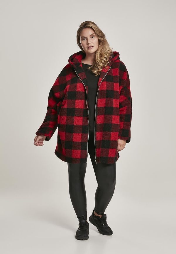 UC Ladies Women's Sherpa Oversized Check hooded jacket burnt/blk