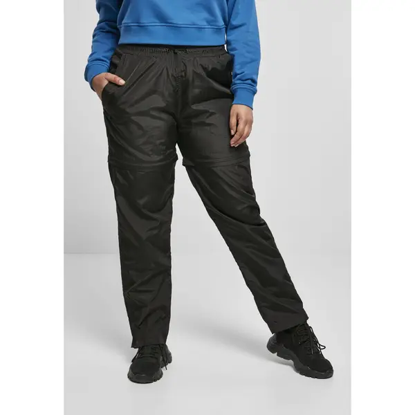 Urban Classics Women's Shiny Crinkle Nylon Zipper Pants Black