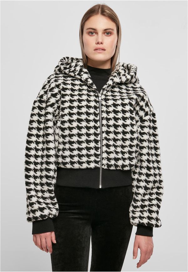 UC Ladies Women's Short Oversized Jacket AOP Sherpa blackhoundstooth