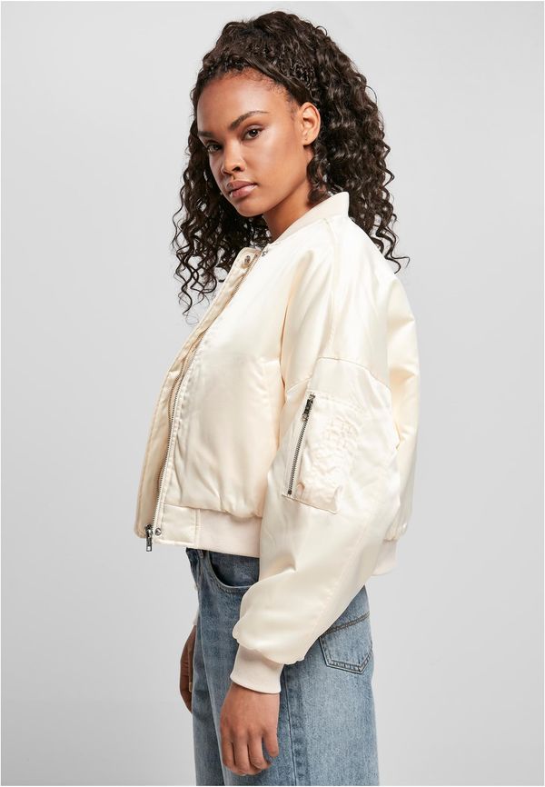 UC Ladies Women's Short Oversized Satin Bomber Jacket Whitesand