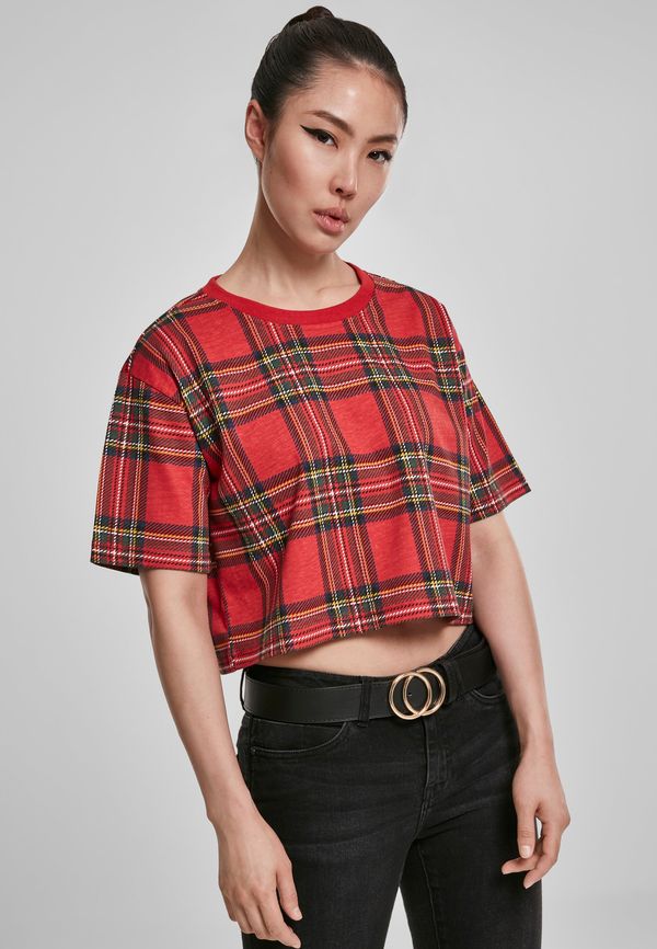 Urban Classics Women's short oversized T-shirt AOP Tartan red/bl