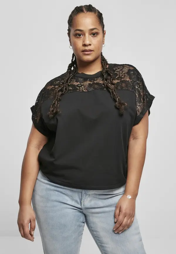 Urban Classics Women's short oversized T-shirt with lace black