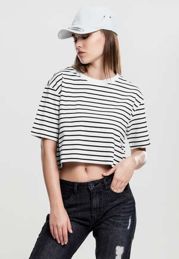 Urban Classics Women's short striped oversized t-shirt wht/bl