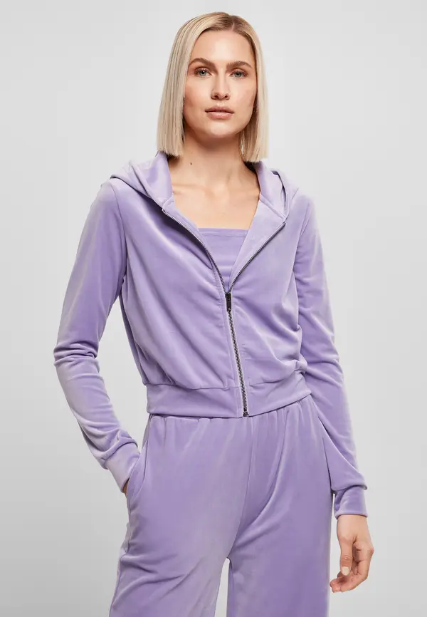 Urban Classics Women's Short Velvet Lavender With Zipper Hooded