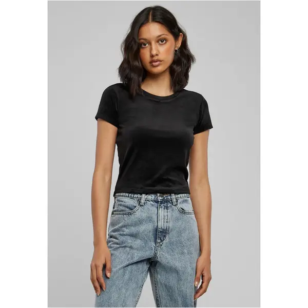 Urban Classics Women's short velvet T-shirt in black color