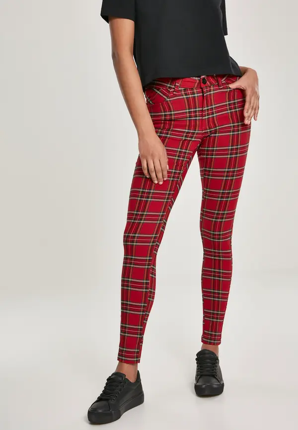 Urban Classics Women's Skinny Tartan Trousers red/bl