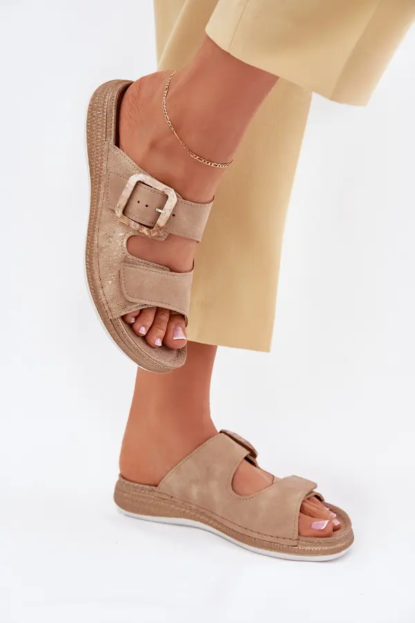 Inblu Women's Slippers With Buckle And Velcro Beige INBLU