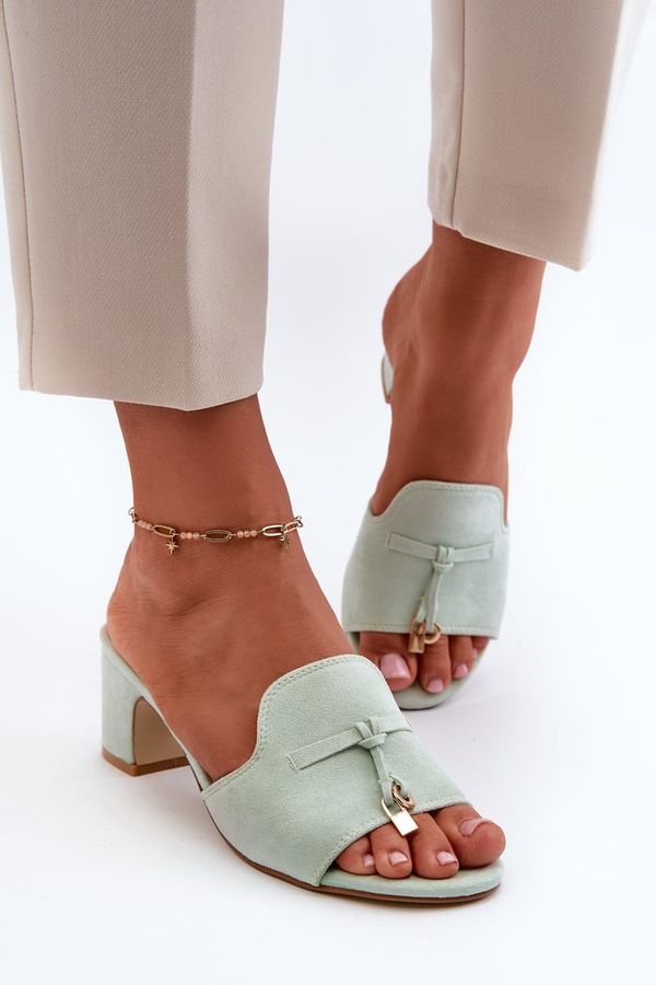 Kesi Women's slippers with eco suede high heels, mint Jemenna