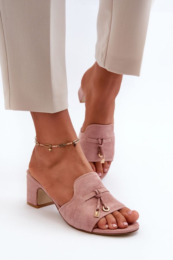 Kesi Women's slippers with eco suede high heels, pink Jemenna