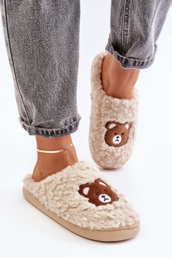 Kesi Women's Slippers With Fur Type Lamb And Teddy Bear Beige Temiena