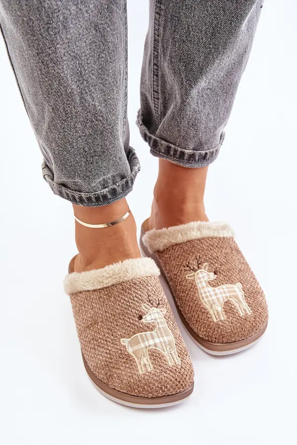 Inblu Women's Slippers With Reindeer And Fur Inblu CT000034 Beige