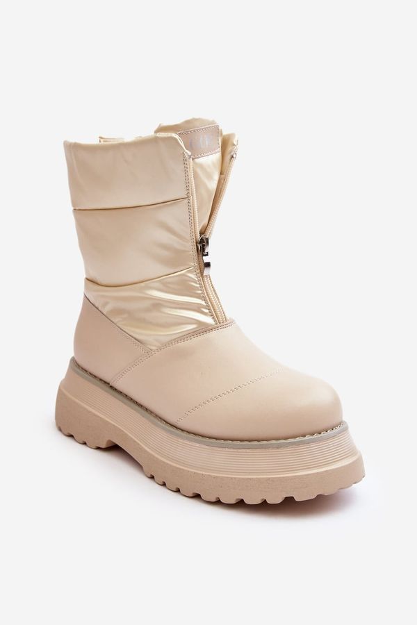 Kesi Women's snow boots with a thick sole with a zipper GOE beige