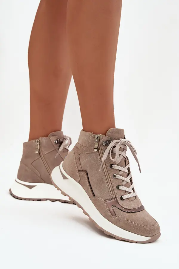 Zazoo Women's Sports Ankle Boots On Platform Made Of Natural Suede Zazoo