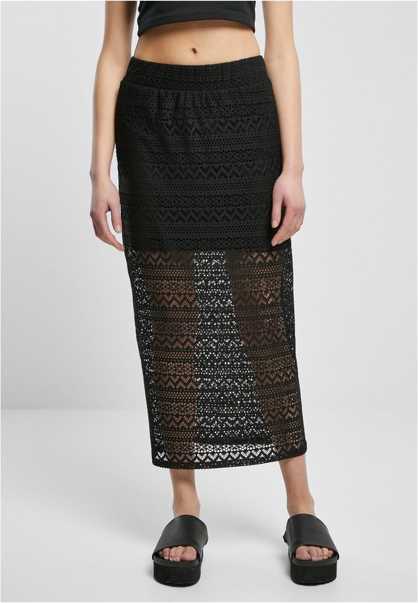 UC Ladies Women's Stretch Crochet Lace Midi Skirt Black