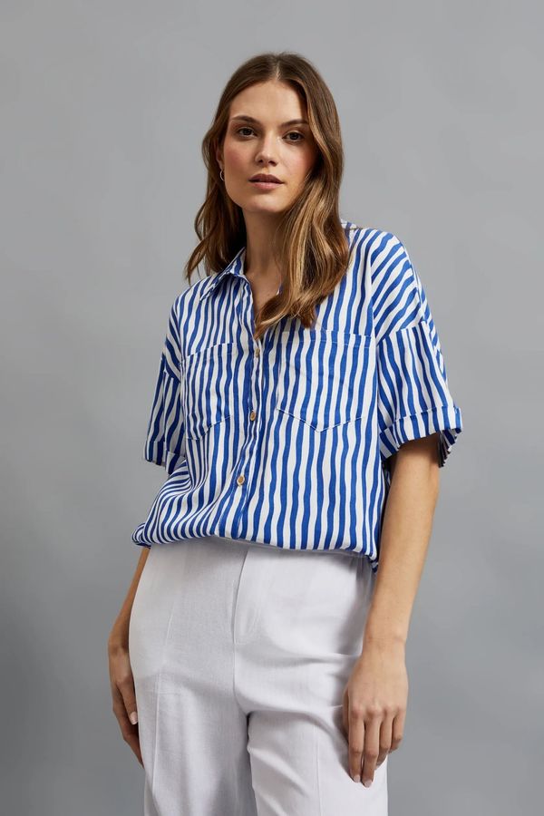 Moodo Women's striped shirt with pocket MOODO - navy blue