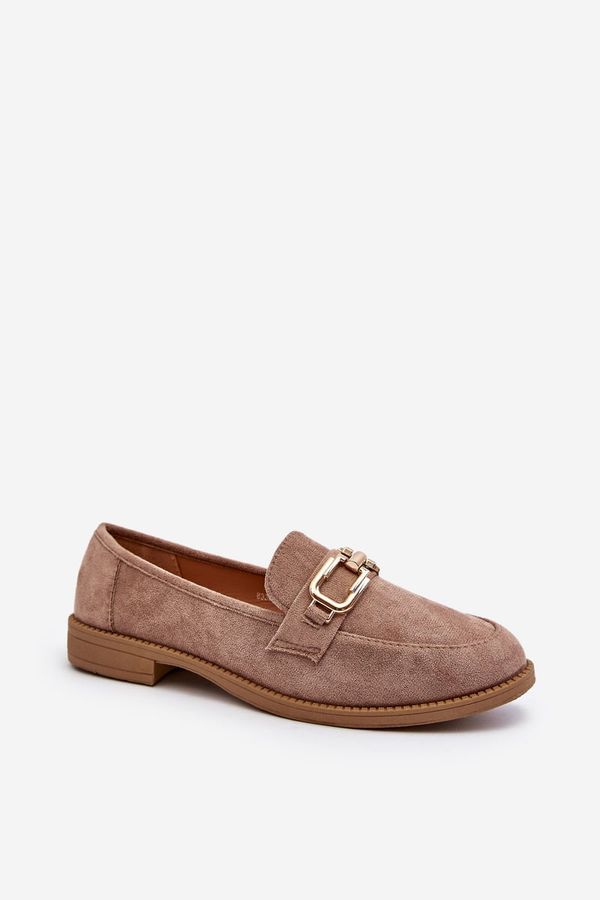 Kesi Women's suede loafers with flat heels, dark beige Misal