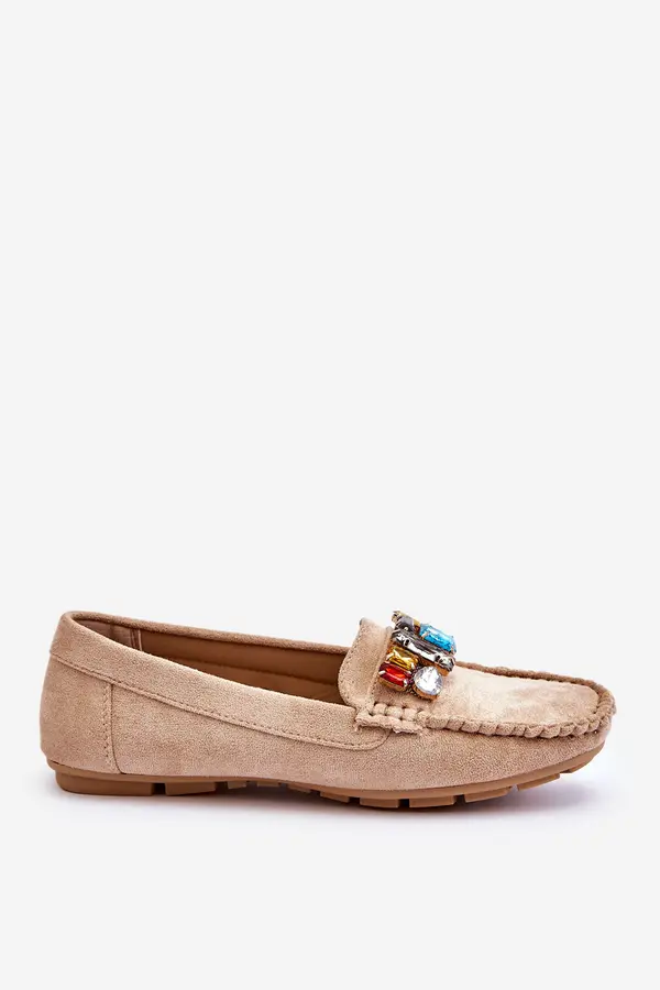 EVENTO Women's suede moccasins with crystals Beige Lucille
