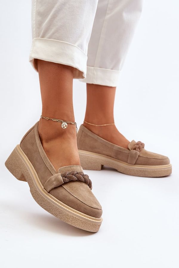 Zazoo Women's Suede Moccasins with Decoration Beige Zazoo