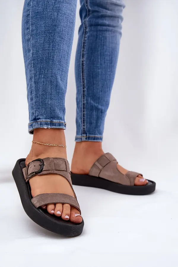 Zazoo Women's Suede Platform Slippers Brown Zazoo 3024