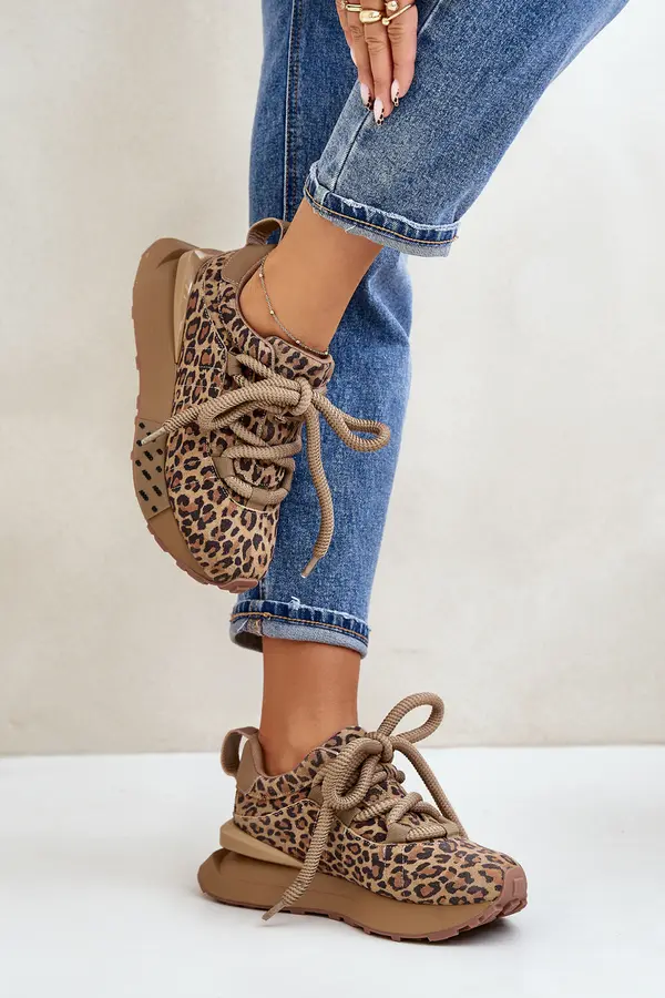 Boto Women's Suede Sneakers On Platform With Thick Lacing Leopard Artiker