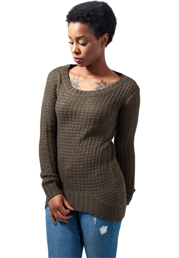 Urban Classics Women's sweater with a long wide neckline olive