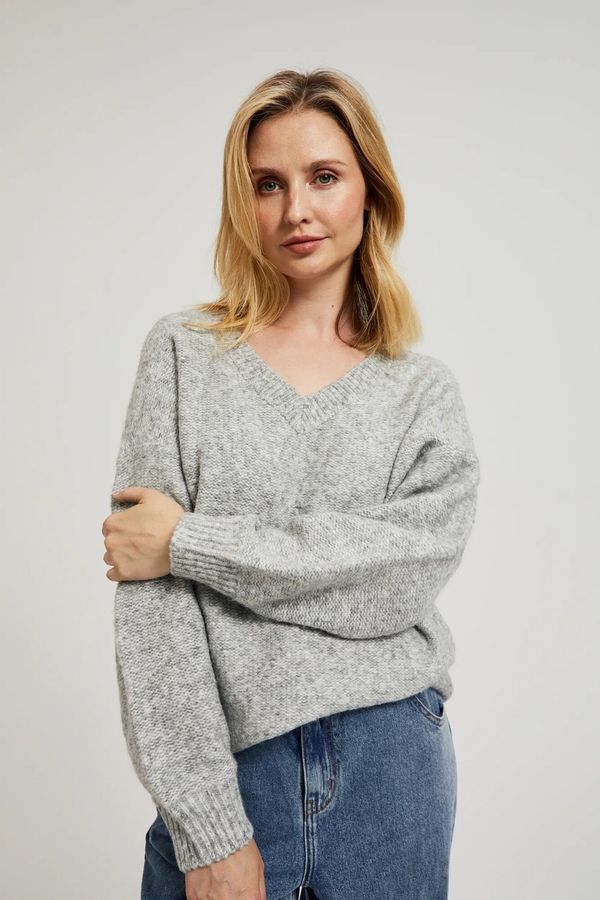 Moodo Women's sweater with V-neck and ribbed cuffs MOODO - gray