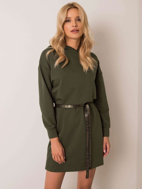 Fashionhunters Women's Sweatshirt Dress with Belt - khaki