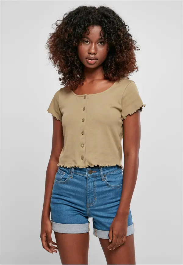 Urban Classics Women's T-shirt in khaki color with button fastening