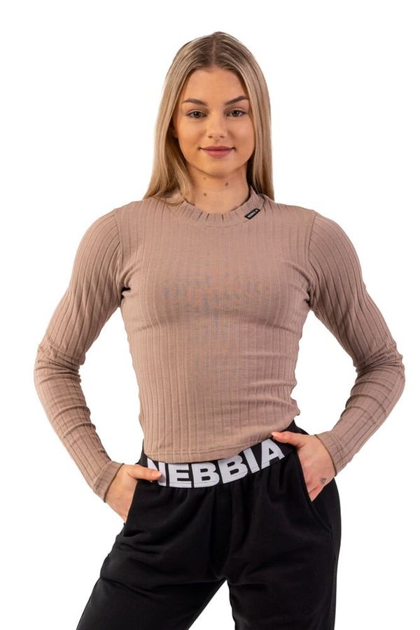 NEBBIA Women's T-Shirt Nebbia Organic Cotton Ribbed Long Sleeve Top 415 brown S