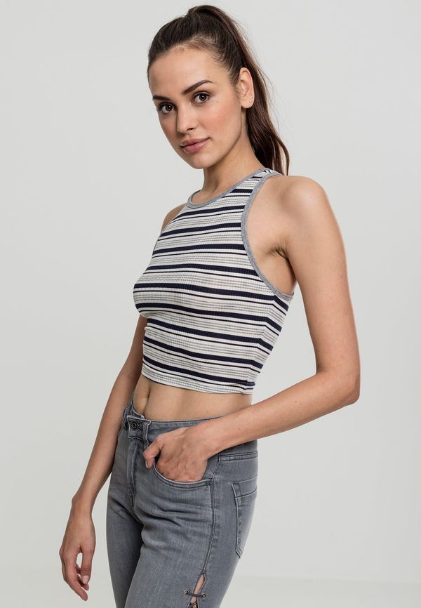 UC Ladies Women's T-Shirt Rib Stripe Cropped Top Dark/White/Grey