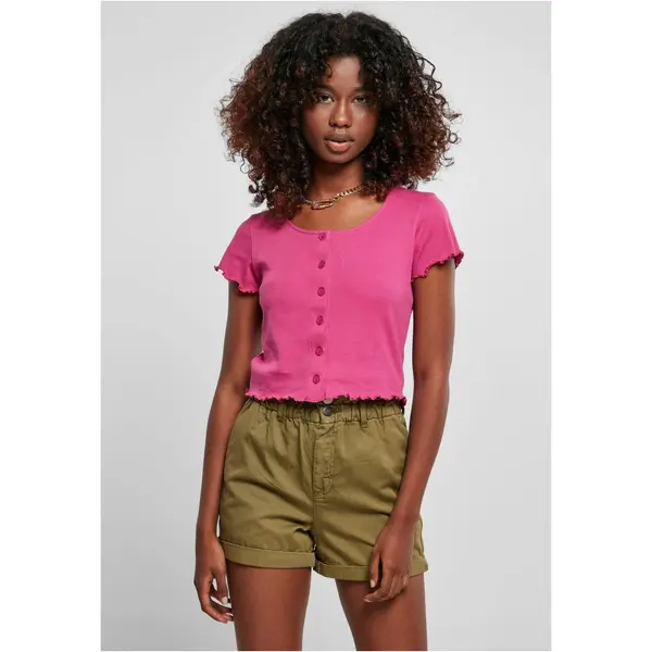 Urban Classics Women's T-shirt with button fastening and ribbed light purple