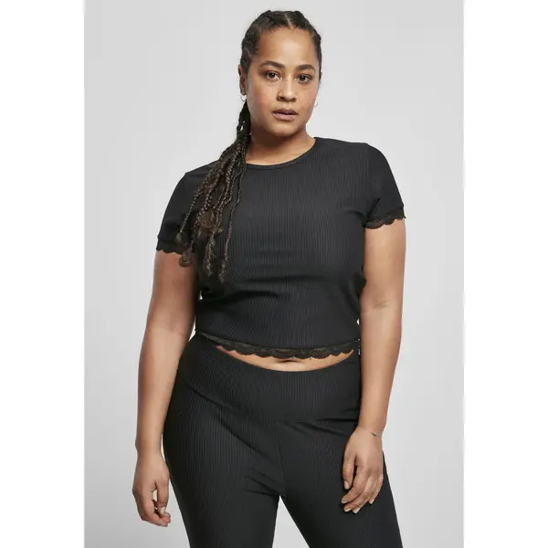 Urban Classics Women's T-shirt with short lace trim black