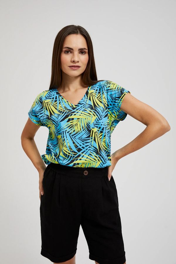 Moodo Women's T-shirt with tropical pattern MOODO - blue