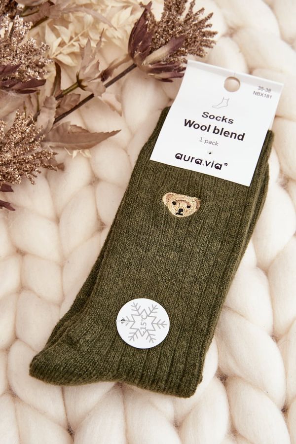 Kesi Women's thick socks with teddy bear, dark green