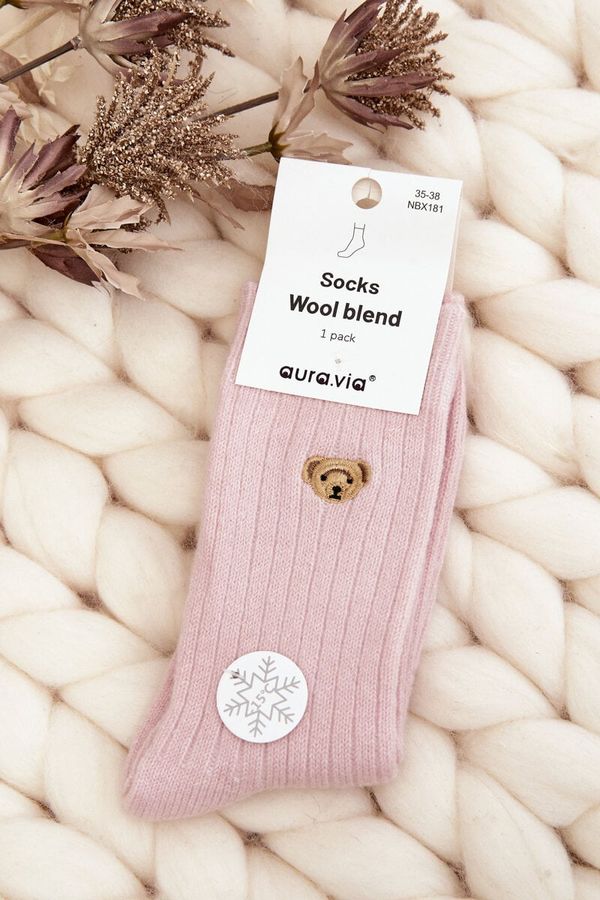 Kesi Women's thick socks with teddy bear, pink
