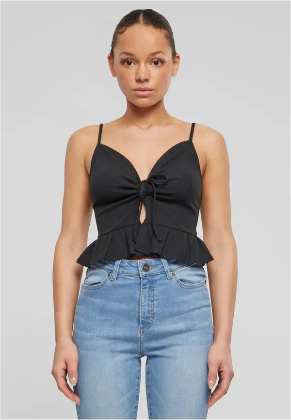 Urban Classics Women's top Waffle Pique Ruffle black