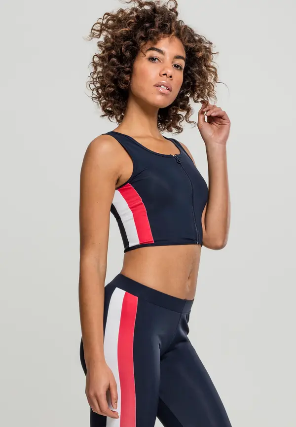 Urban Classics Women's top with side stripe with zipper in navy blue/fiery red/white