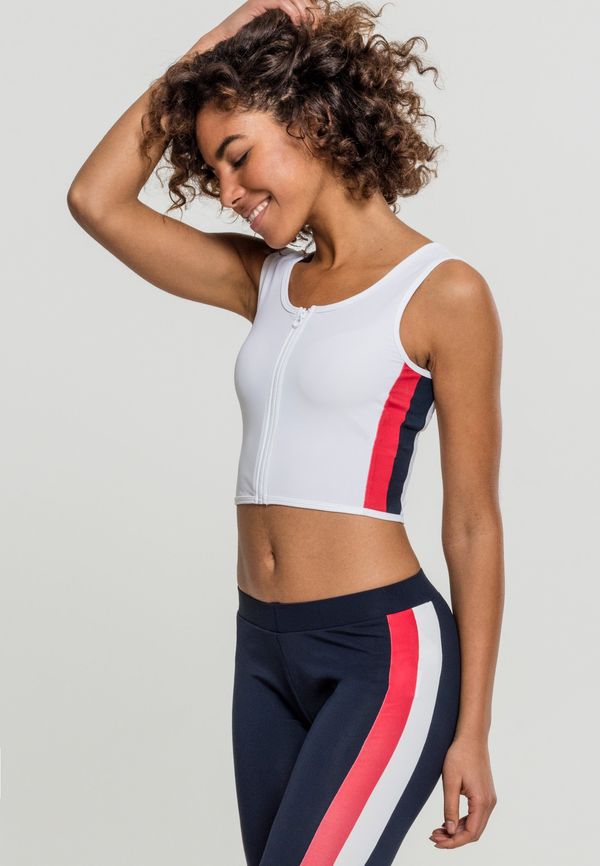 UC Ladies Women's top with side stripe with zipper in white/tan/navy