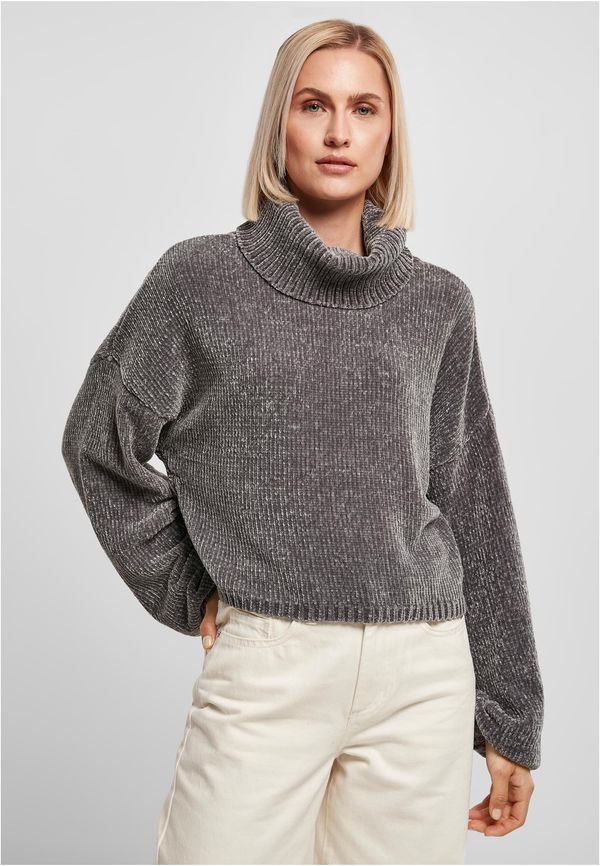 Urban Classics Women's turtleneck with short chenille sweater asphalt