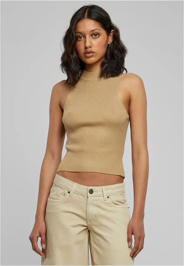 Urban Classics Women's turtleneck with short rib knit union beige