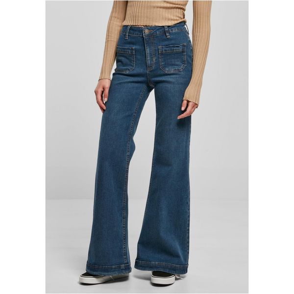 Urban Classics Women's Vintage Flared Denim Pants Dark Blue Washed